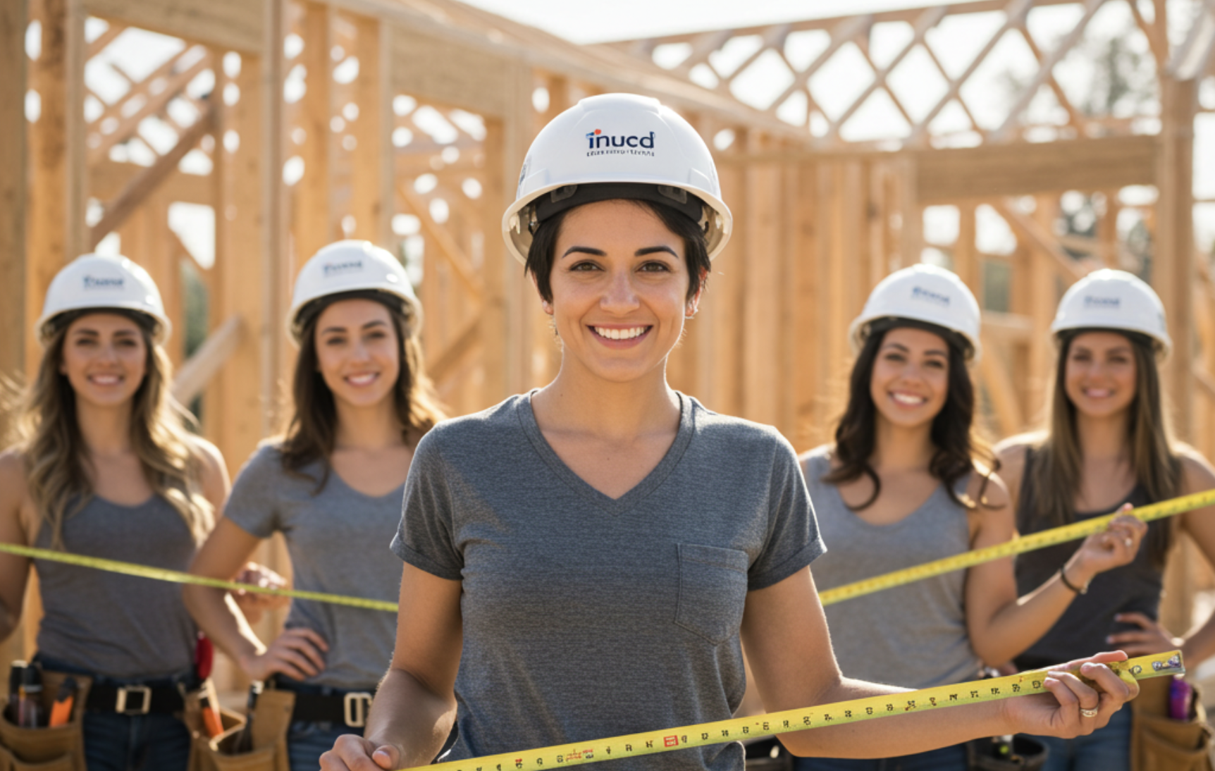 Construction team taking precise measurements